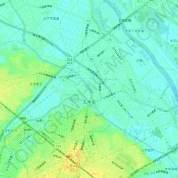 Shiki topographic map, elevation, terrain