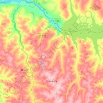 Ouroeste topographic map, elevation, terrain