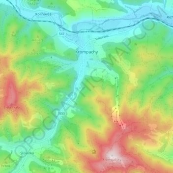 Krompachy topographic map, elevation, terrain