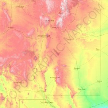 New Mexico topographic map, elevation, terrain