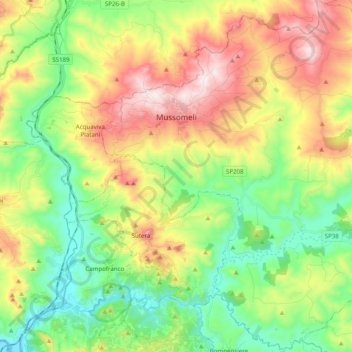 Mussomeli topographic map, elevation, terrain