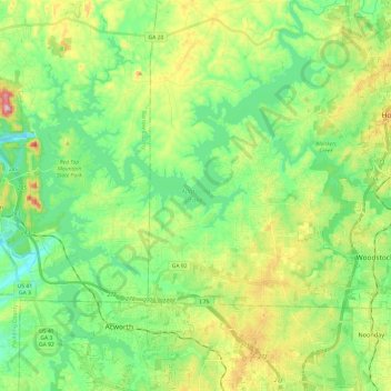 Allatoona Lake topographic map, elevation, terrain