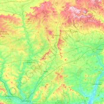 River Bourne (Wiltshire) topographic map, elevation, terrain