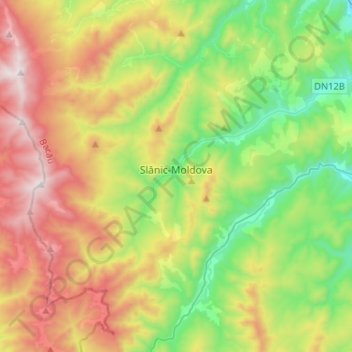 Slănic-Moldova topographic map, elevation, terrain