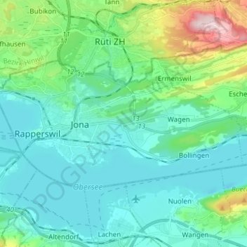 Rapperswil-Jona topographic map, elevation, terrain