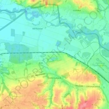 Dolní Lutyně topographic map, elevation, terrain