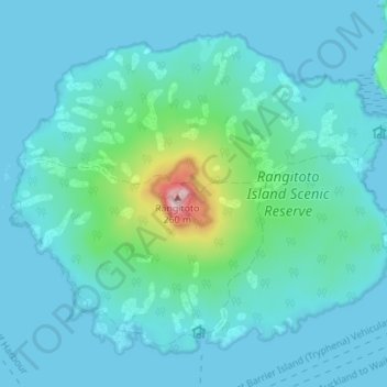 Rangitoto Island topographic map, elevation, terrain