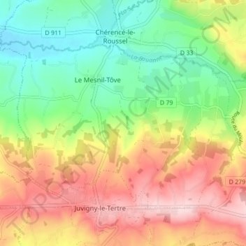 Le Mesnil-Tôve topographic map, elevation, terrain