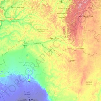 Ural River topographic map, elevation, terrain