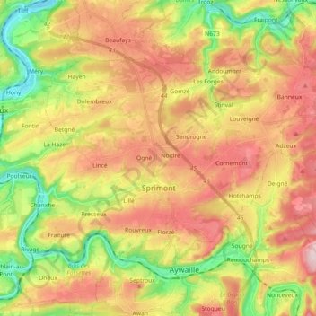 Sprimont topographic map, elevation, terrain