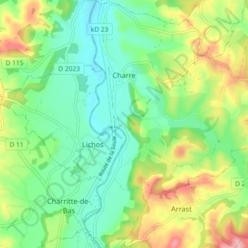 Charre topographic map, elevation, terrain