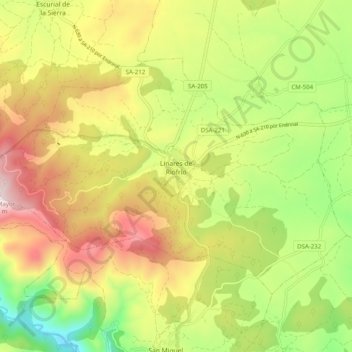 Linares de Riofrío topographic map, elevation, terrain