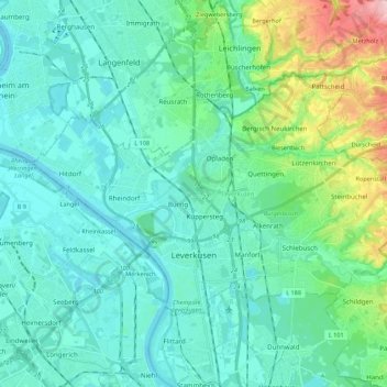 Leverkusen topographic map, elevation, terrain