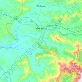 Melipilla topographic map, elevation, terrain