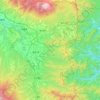 Kitasaku County topographic map, elevation, terrain