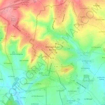 Mortagne-au-Perche topographic map, elevation, terrain