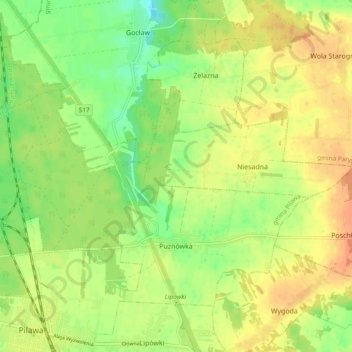 Puznówka topographic map, elevation, terrain