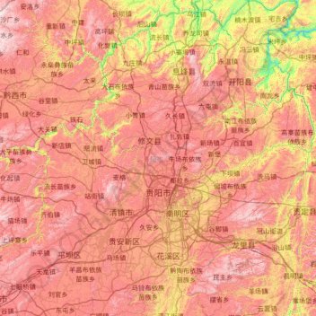 Guiyang topographic map, elevation, terrain