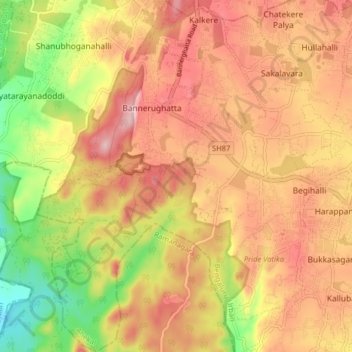Bannerughatta topographic map, elevation, terrain