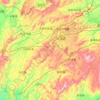 Malong District topographic map, elevation, terrain