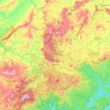 Watauga County topographic map, elevation, terrain