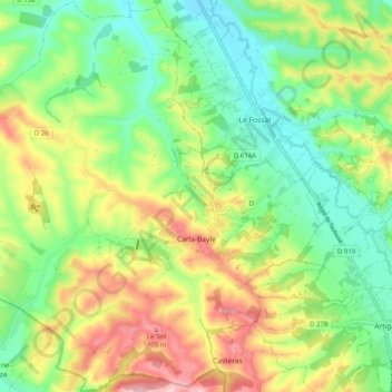 Carla-Bayle topographic map, elevation, terrain