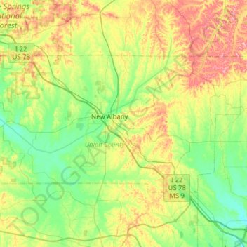 Union County topographic map, elevation, terrain