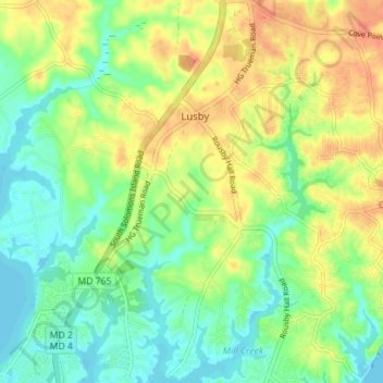 Lusby topographic map, elevation, terrain
