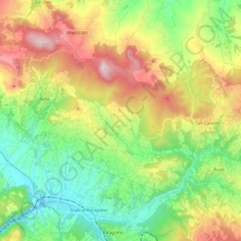 Bella topographic map, elevation, terrain