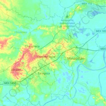Cosoleacaque topographic map, elevation, terrain