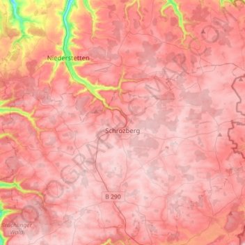 Schrozberg topographic map, elevation, terrain