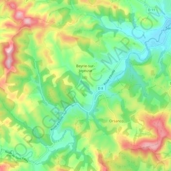 Beyrie-sur-Joyeuse topographic map, elevation, terrain