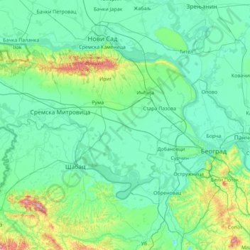 Srem Administrative District topographic map, elevation, terrain