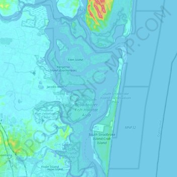 Southern Moreton Bay Islands topographic map, elevation, terrain