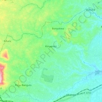 Kinyerezi topographic map, elevation, terrain