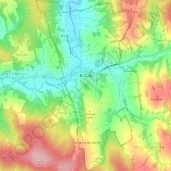 Bircza topographic map, elevation, terrain