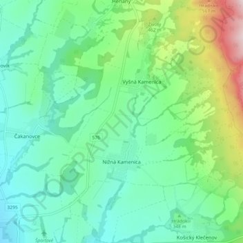 Nižná Kamenica topographic map, elevation, terrain