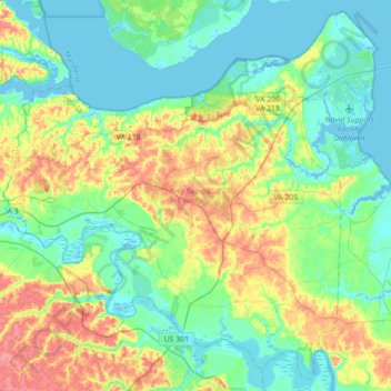 King George County topographic map, elevation, terrain