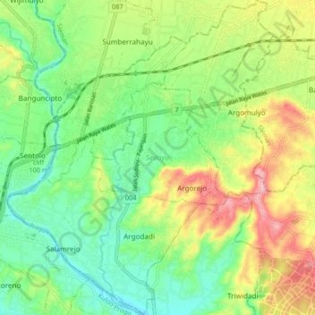 Sedayu topographic map, elevation, terrain