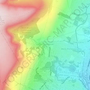 Upper Cwmbran topographic map, elevation, terrain