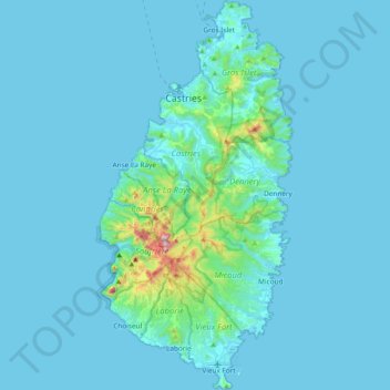 Saint Lucia topographic map, elevation, terrain