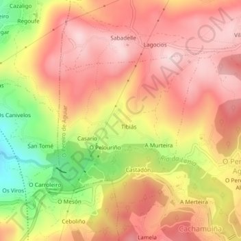 Tibiás topographic map, elevation, terrain