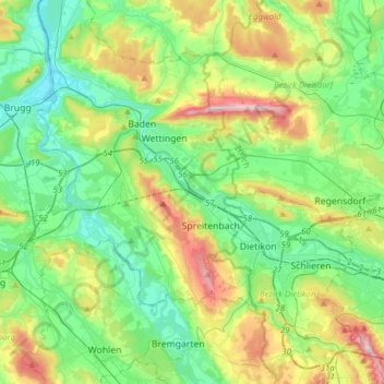 Limmat Topographic Map, Elevation, Terrain