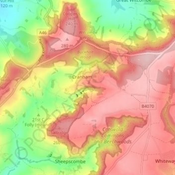 Cranham topographic map, elevation, terrain