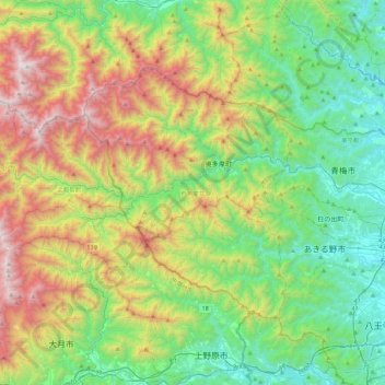 西多摩郡 topographic map, elevation, terrain