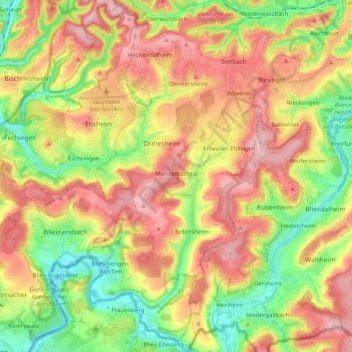 Mandelbachtal topographic map, elevation, terrain