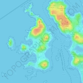 Bryher topographic map, elevation, terrain