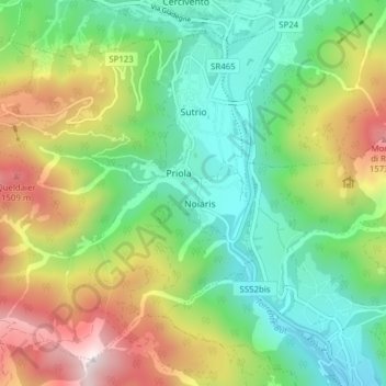 Sutrio topographic map, elevation, terrain