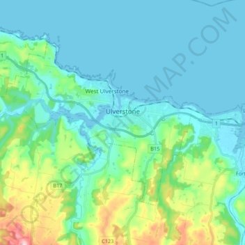 Ulverstone topographic map, elevation, terrain