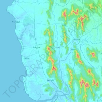 Palghar topographic map, elevation, terrain